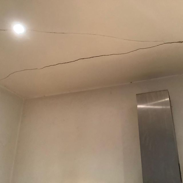 Cracked ceiling before & after repair