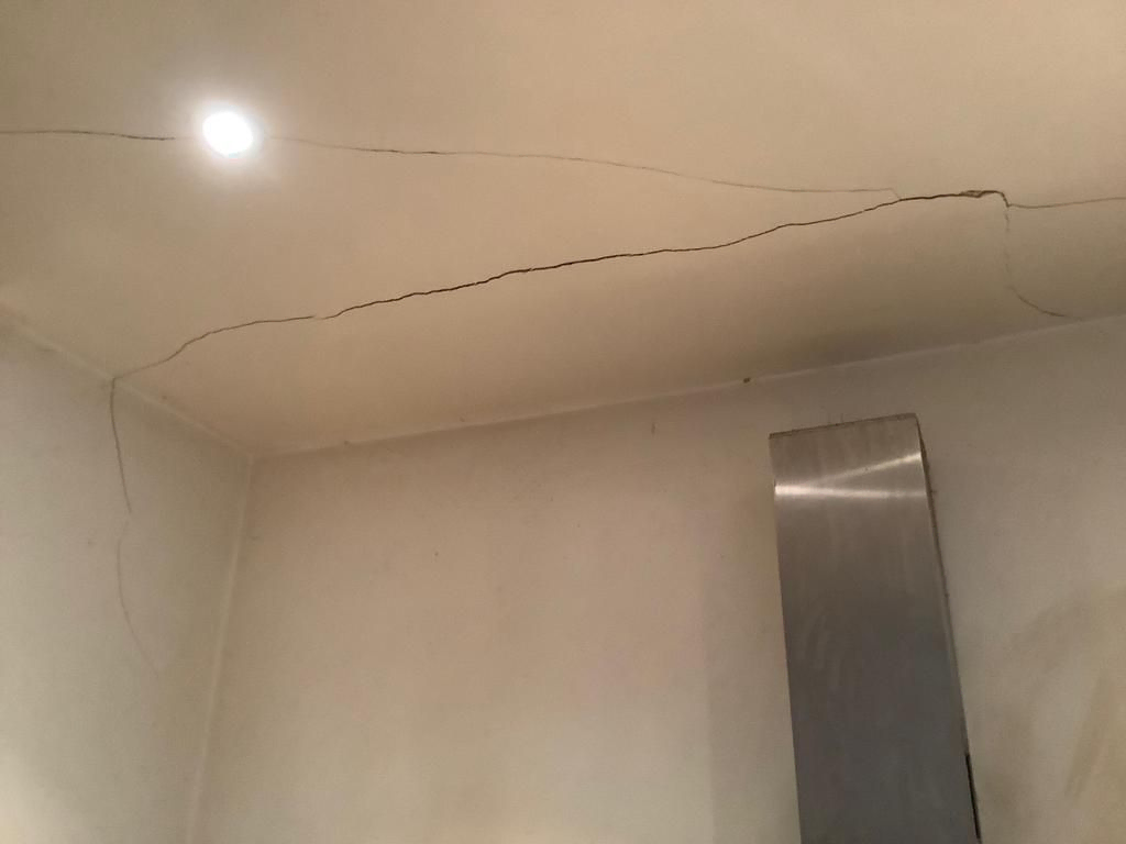 Cracked ceiling before & after repair