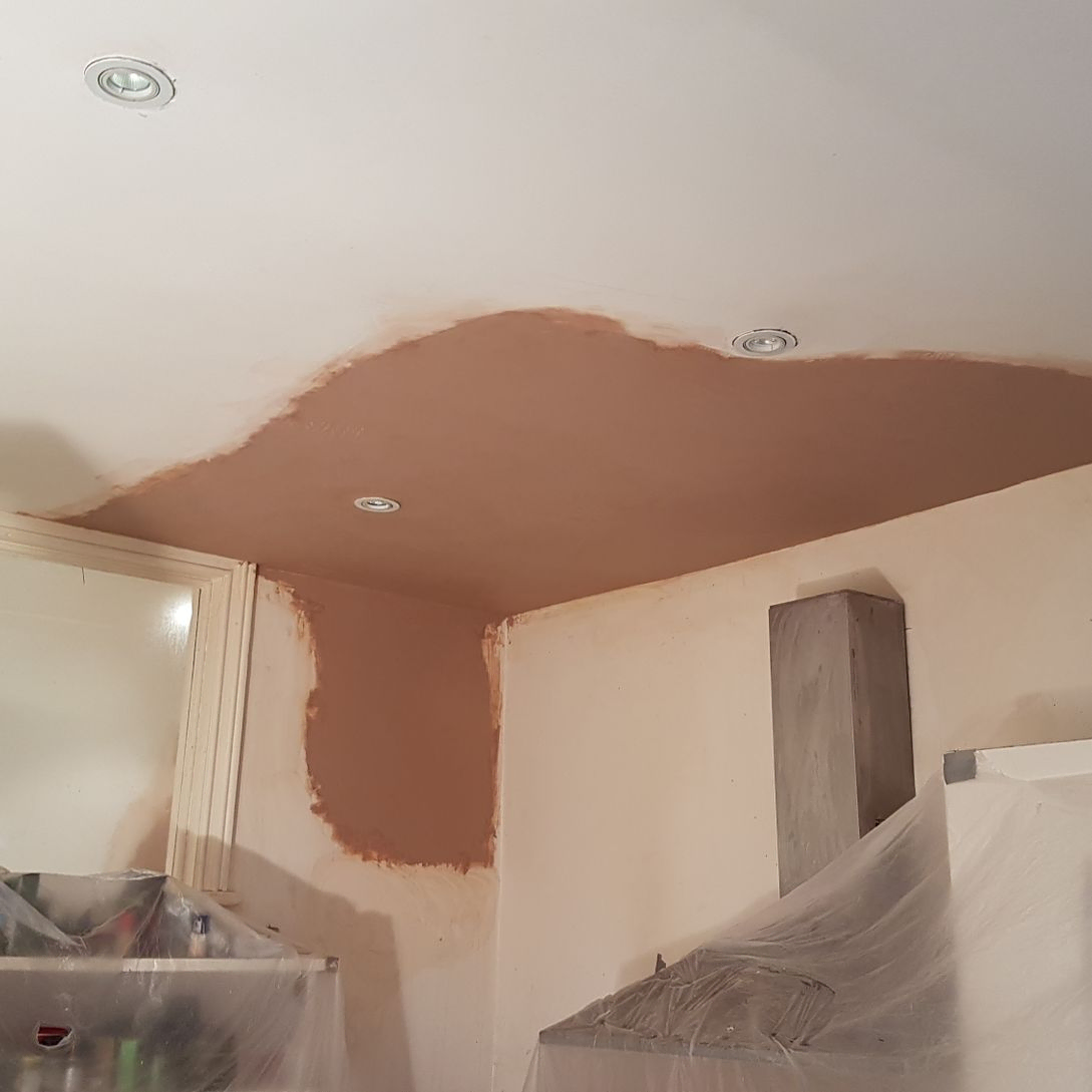 Cracked ceiling before & after repair